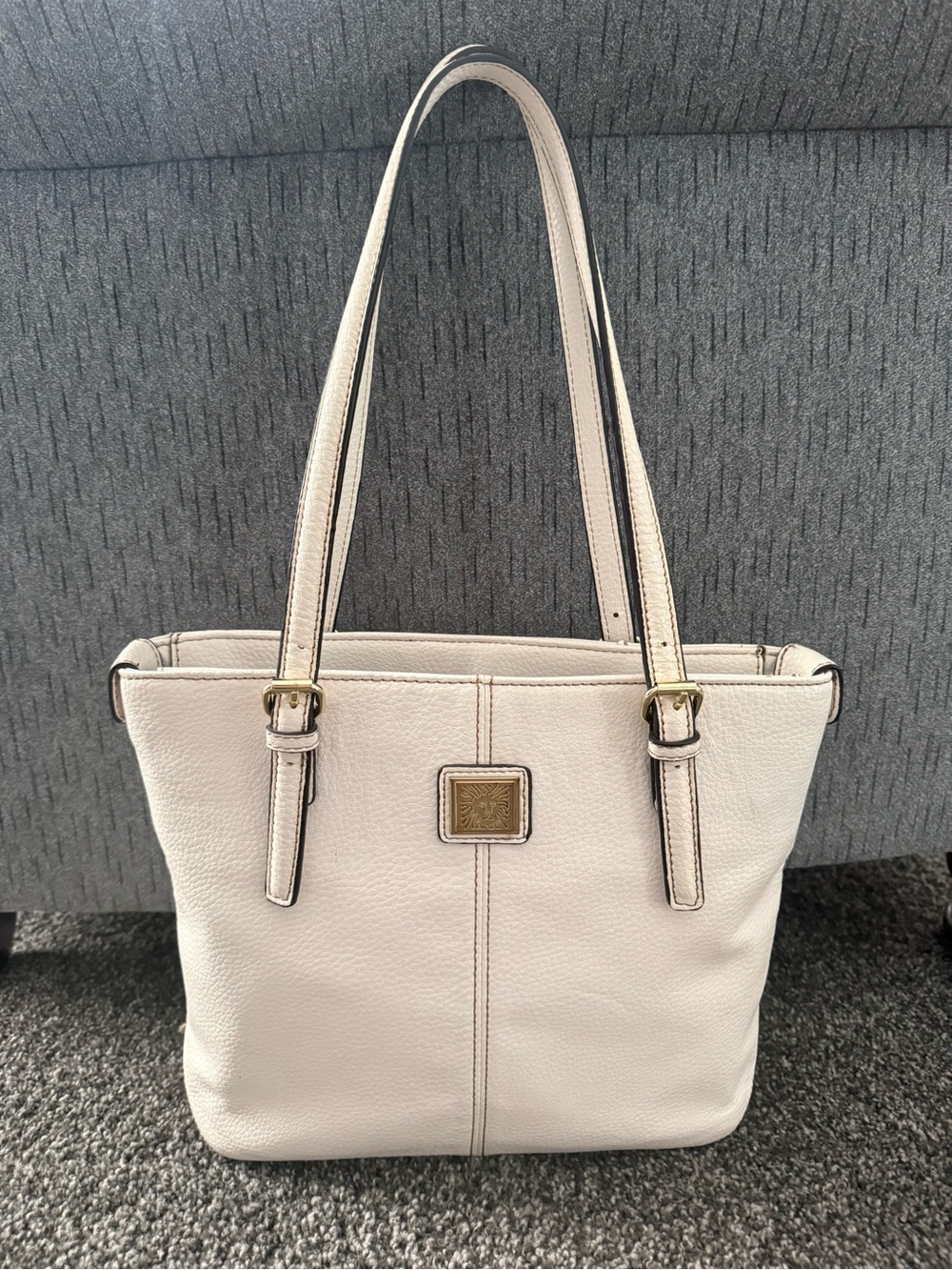 Anne Klein Ivory Leather Shoulder Bag with Gold Hardware